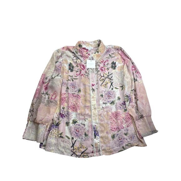 Cynthia Rowley Sheer Button Front Top Floral Paisley Size 2X Multicolor New - Picture 1 of 8